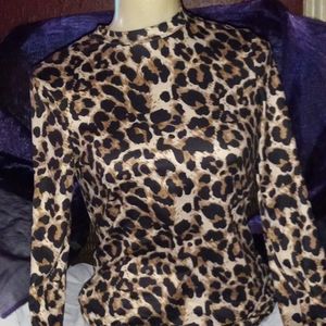 Leopard print long sleeves blouse by Shein